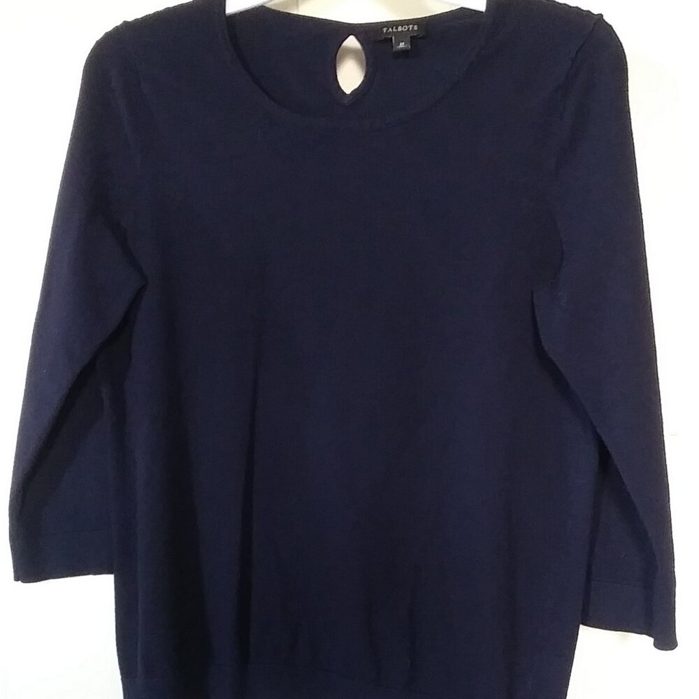 TALBOTS Women's 3/4 Sleeve Navy Blue Shirt